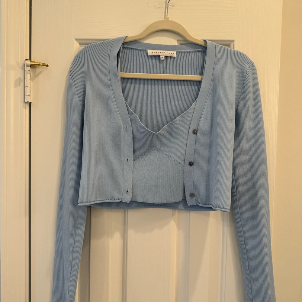 Endless Rose Sky Blue Ribbed Knit Set